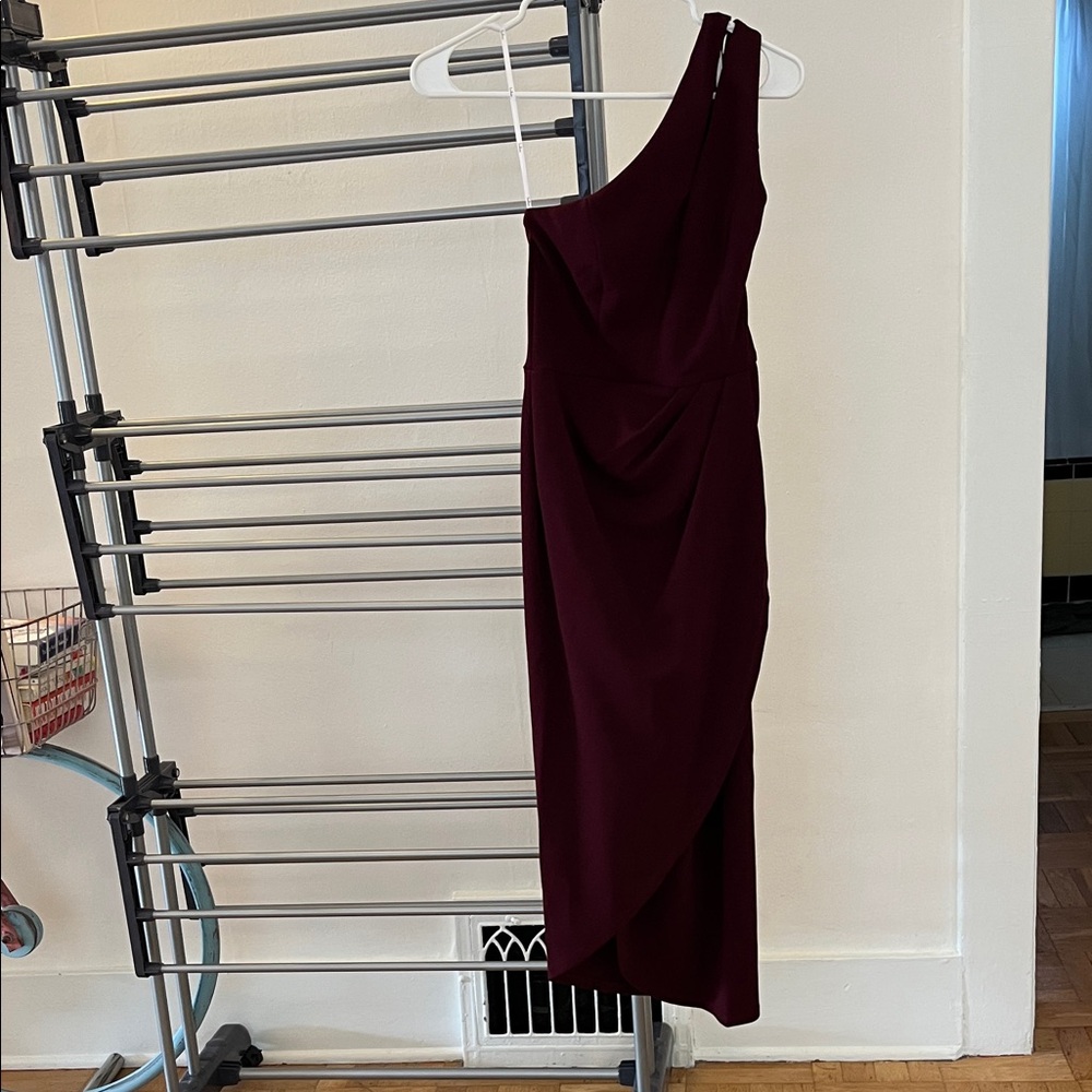 Lulu's Asymmetrical One-Shoulder Wine Dress